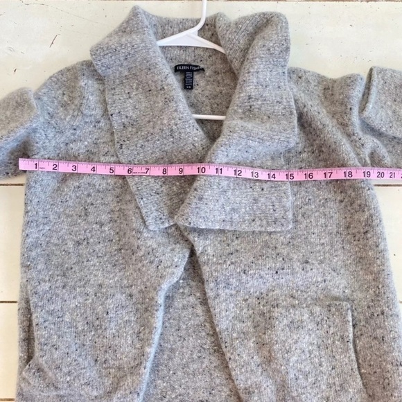 Eileen Fisher Wool Mohair Cardigan Sweater Womens Size L Grey Open Front Pockets - Picture 5 of 14